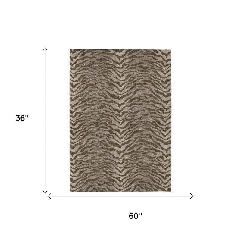 3' X 5' Chocolate And Brown Animal Print Washable Indoor Outdoor Area Rug Homeroots Outdoor