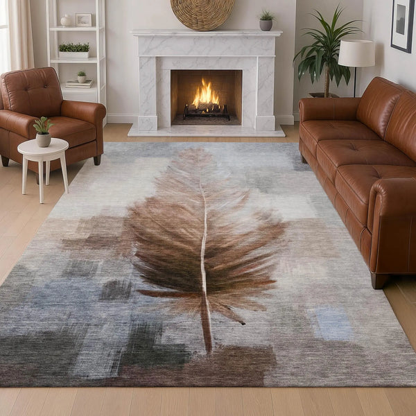 3' X 5' Chocolate And Brown Botanical Leaves Washable Indoor Outdoor Area Rug Homeroots Outdoor