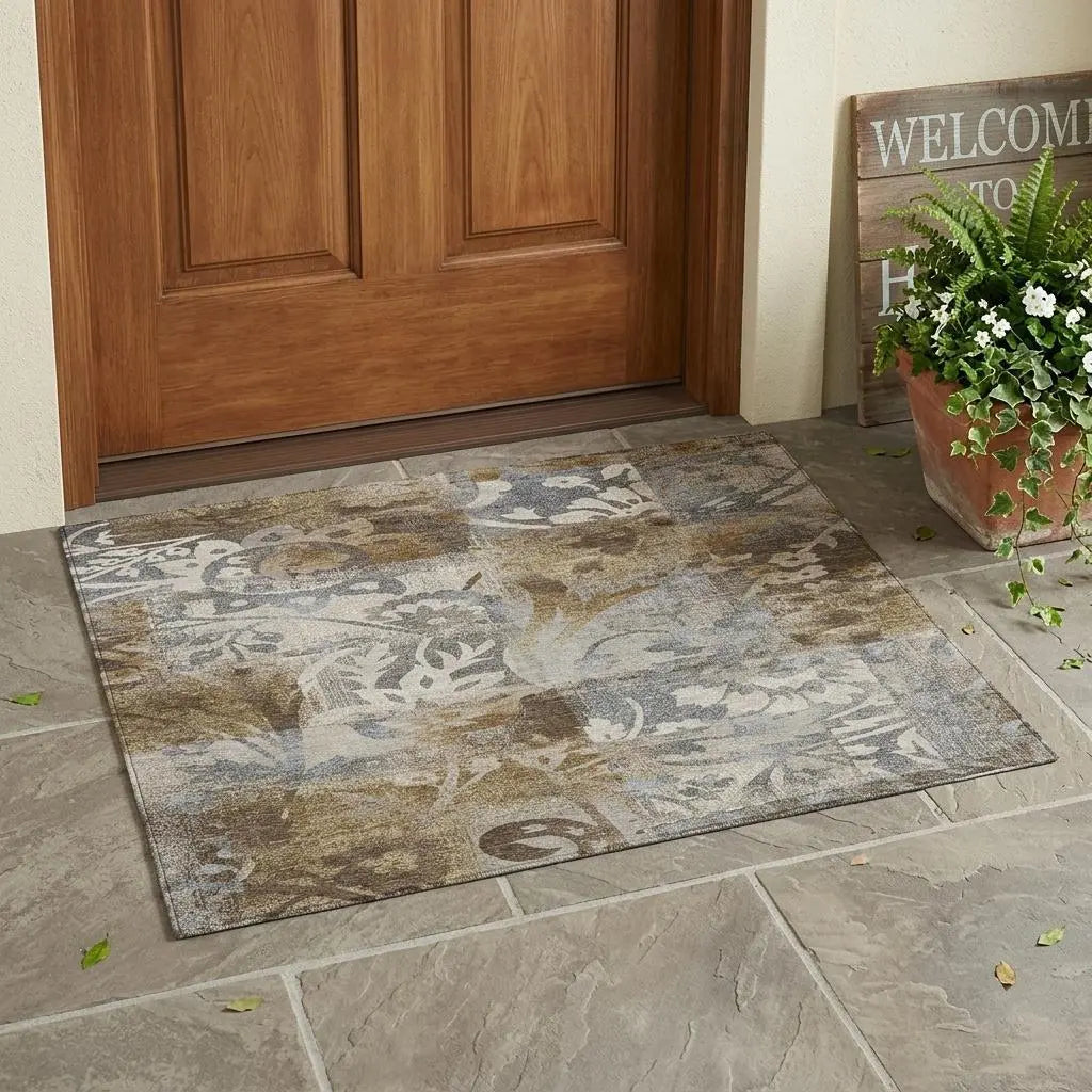 3' X 5' Chocolate And Brown Botanical Leaves Washable Indoor Outdoor Area Rug Homeroots Outdoor