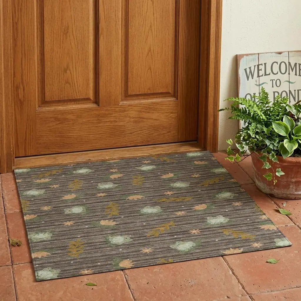 3' X 5' Chocolate And Brown Botanical Leaves Washable Indoor Outdoor Area Rug Homeroots Outdoor