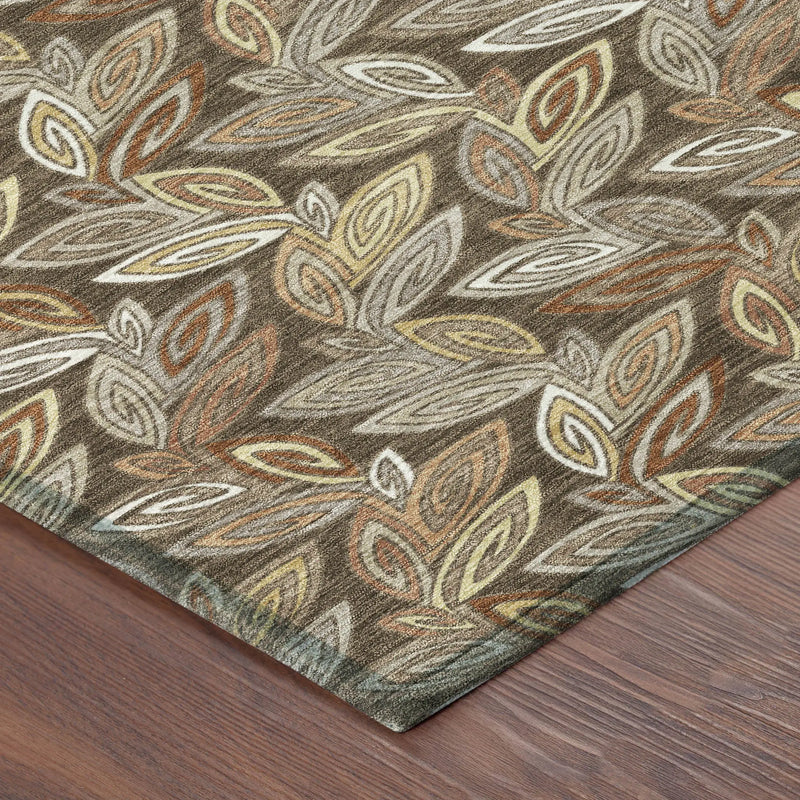 3' X 5' Chocolate And Brown Botanical Leaves Washable Indoor Outdoor Area Rug Homeroots Outdoor