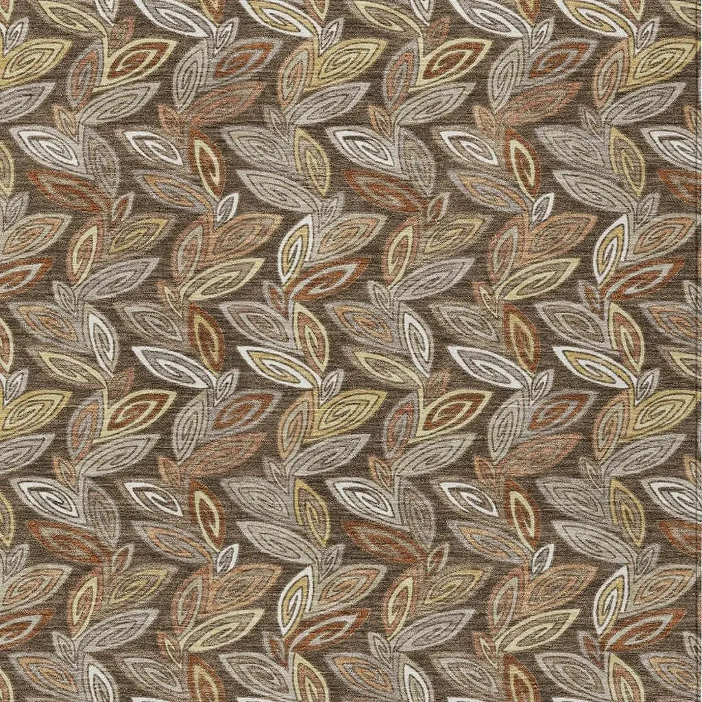 3' X 5' Chocolate And Brown Botanical Leaves Washable Indoor Outdoor Area Rug Homeroots Outdoor