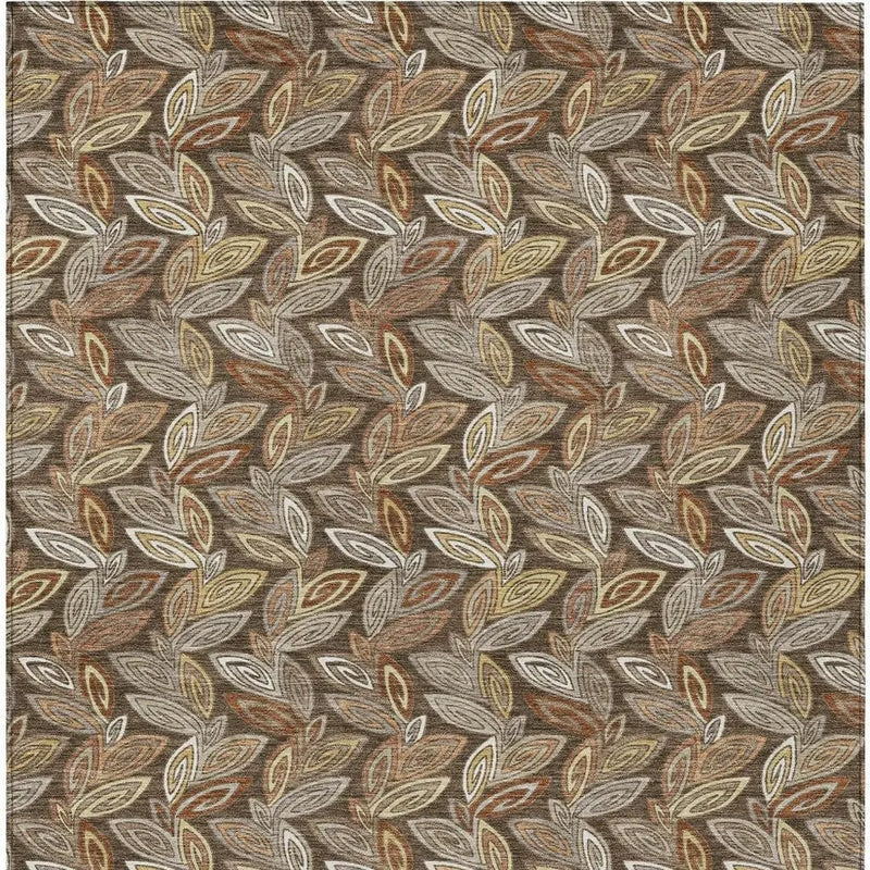 3' X 5' Chocolate And Brown Botanical Leaves Washable Indoor Outdoor Area Rug Homeroots Outdoor