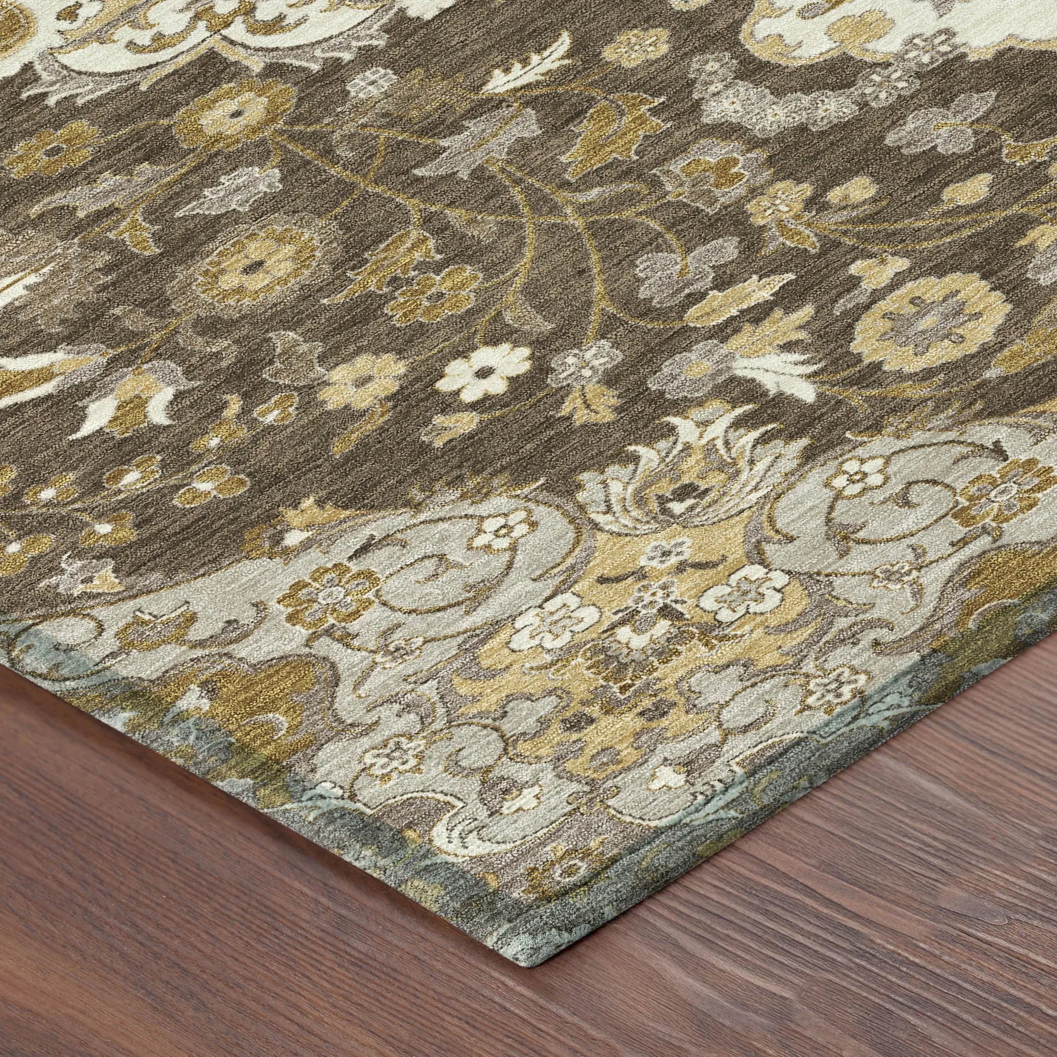 3' X 5' Chocolate And Brown Damask Washable Indoor Outdoor Area Rug Homeroots Outdoor