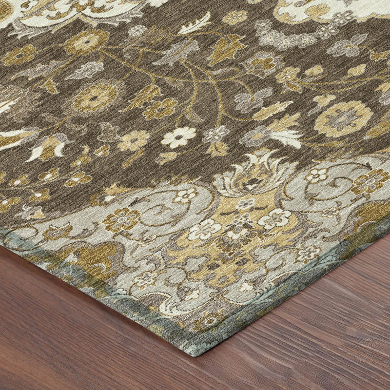 3' X 5' Chocolate And Brown Damask Washable Indoor Outdoor Area Rug Homeroots Outdoor