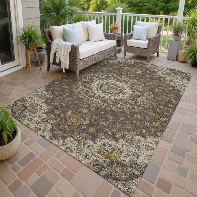 3' X 5' Chocolate And Brown Floral Medallion Washable Indoor Outdoor Area Rug Homeroots Outdoor