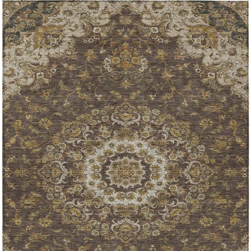 3' X 5' Chocolate And Brown Floral Medallion Washable Indoor Outdoor Area Rug Homeroots Outdoor