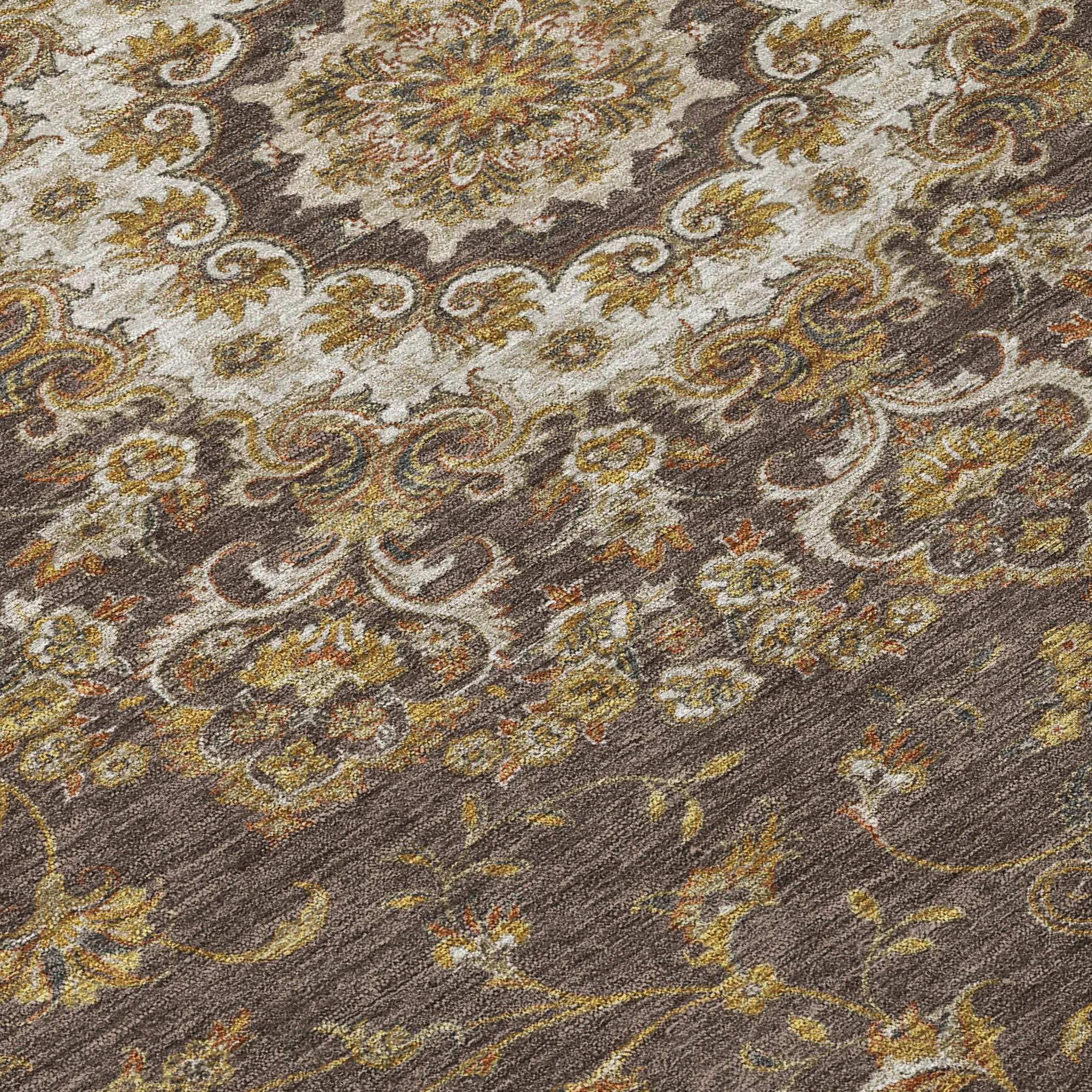 3' X 5' Chocolate And Brown Floral Medallion Washable Indoor Outdoor Area Rug Homeroots Outdoor