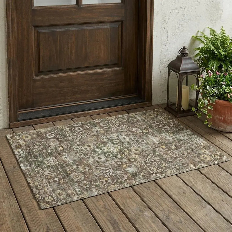 3' X 5' Chocolate And Brown Floral Medallion Washable Indoor Outdoor Area Rug Homeroots Outdoor