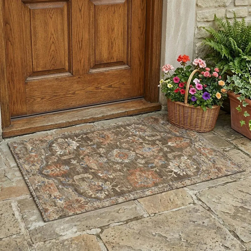 3' X 5' Chocolate And Brown Floral Medallion Washable Indoor Outdoor Area Rug Homeroots Outdoor