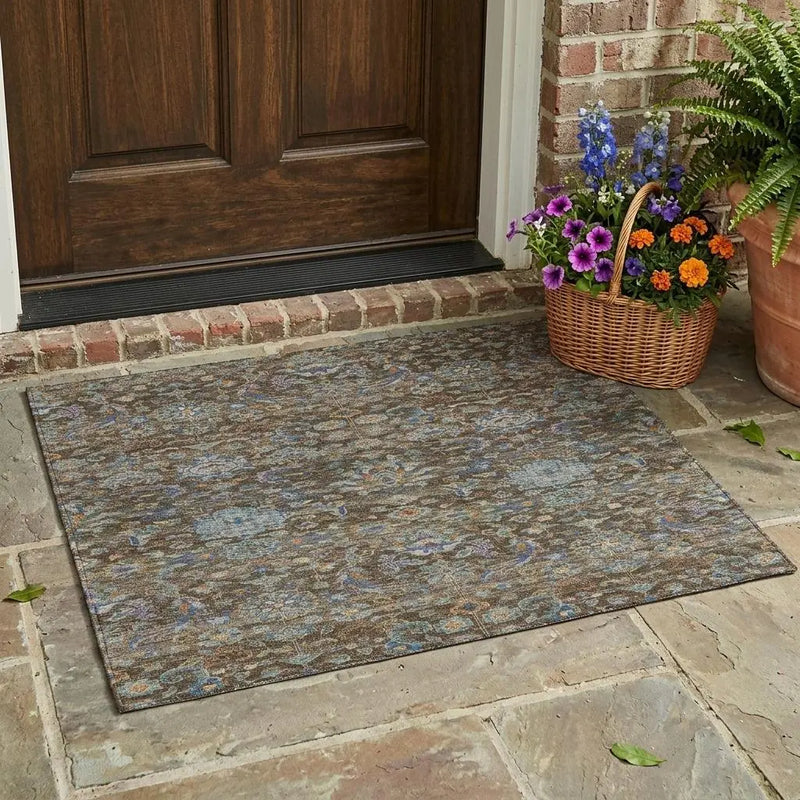 3' X 5' Chocolate And Brown Floral Medallion Washable Indoor Outdoor Area Rug Homeroots Outdoor