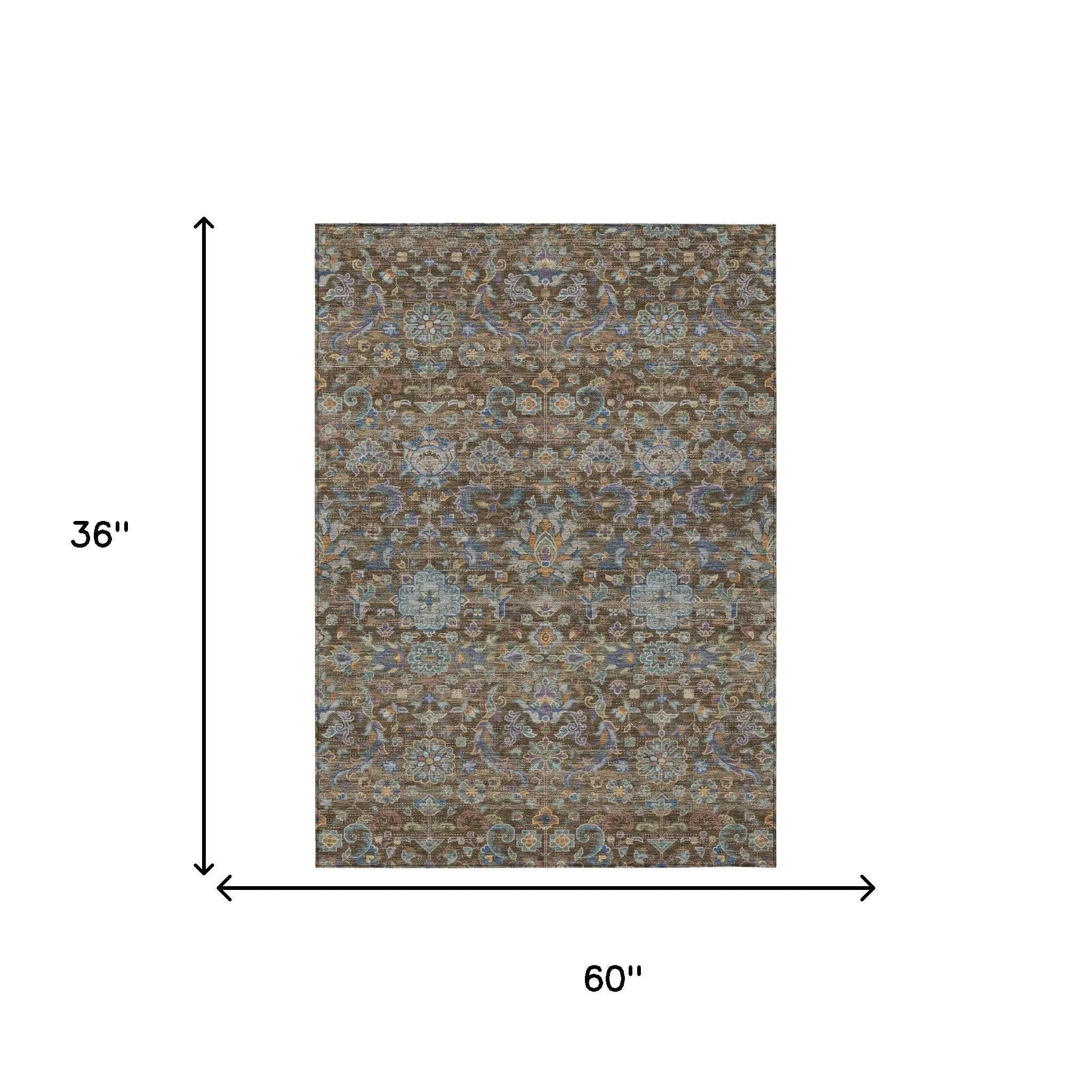 3' X 5' Chocolate And Brown Floral Medallion Washable Indoor Outdoor Area Rug Homeroots Outdoor
