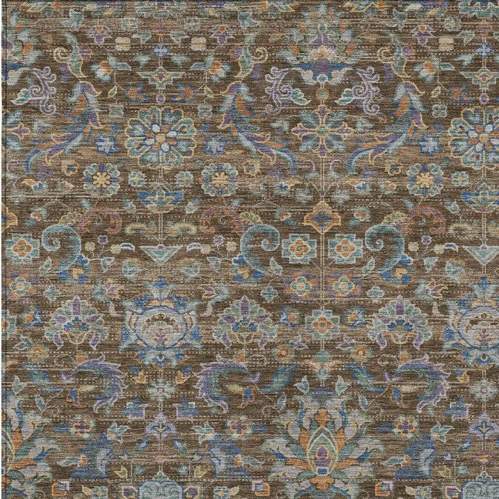 3' X 5' Chocolate And Brown Floral Medallion Washable Indoor Outdoor Area Rug Homeroots Outdoor