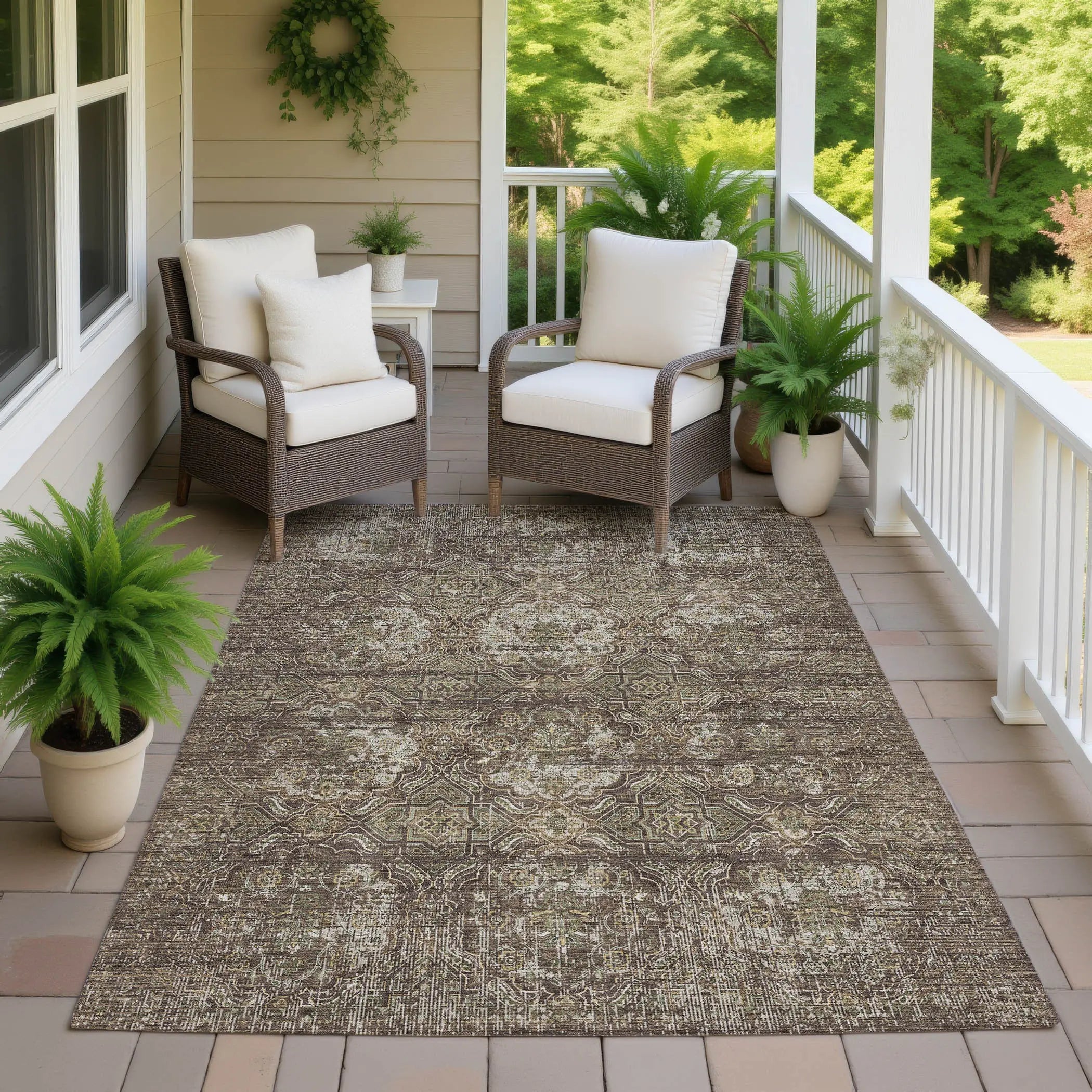 3' X 5' Chocolate And Brown Floral Washable Indoor Outdoor Area Rug Homeroots Outdoor