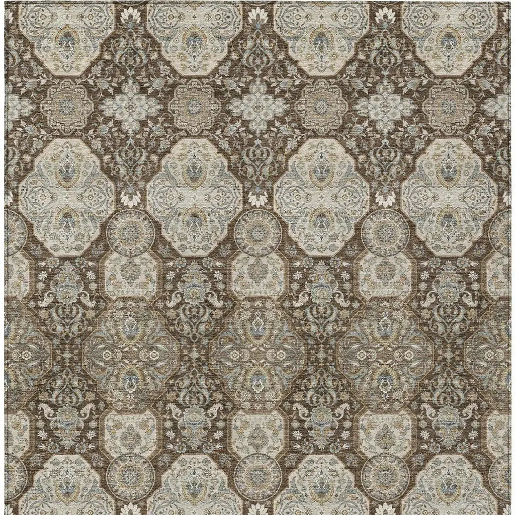 3' X 5' Chocolate And Brown Floral Washable Indoor Outdoor Area Rug Homeroots Outdoor