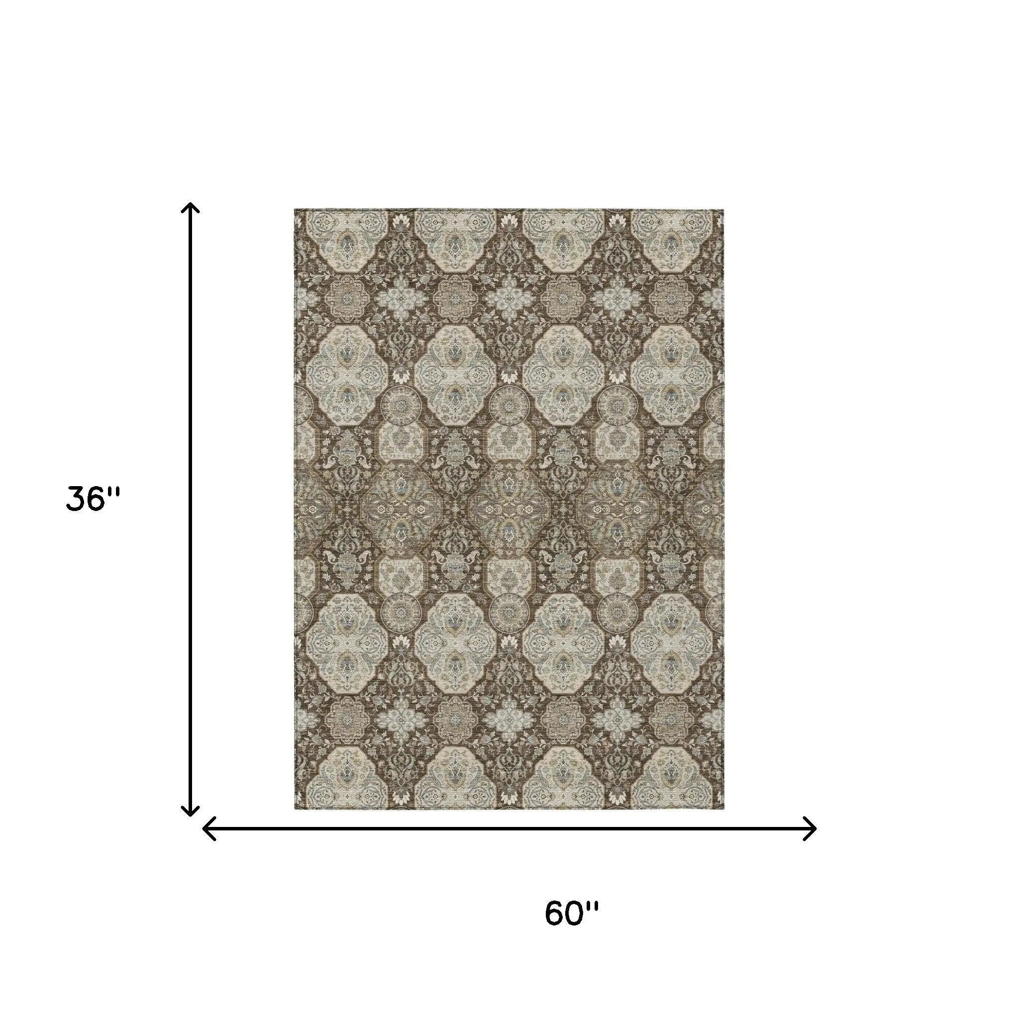3' X 5' Chocolate And Brown Floral Washable Indoor Outdoor Area Rug Homeroots Outdoor