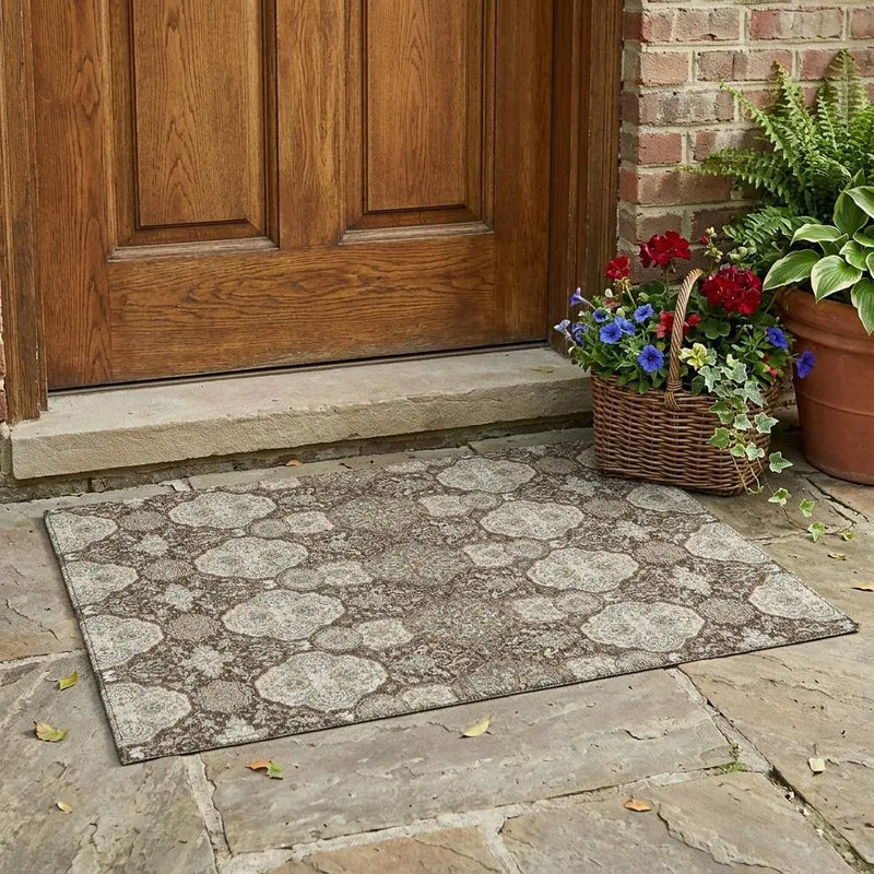 3' X 5' Chocolate And Brown Floral Washable Indoor Outdoor Area Rug Homeroots Outdoor