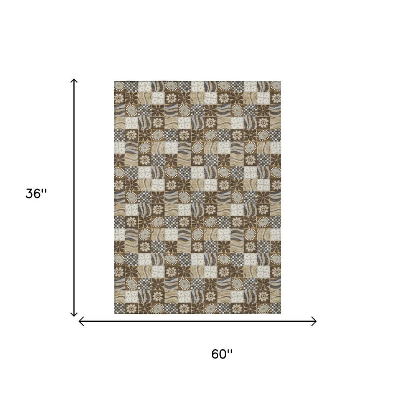 3' X 5' Chocolate And Brown Floral Washable Indoor Outdoor Area Rug Homeroots Outdoor