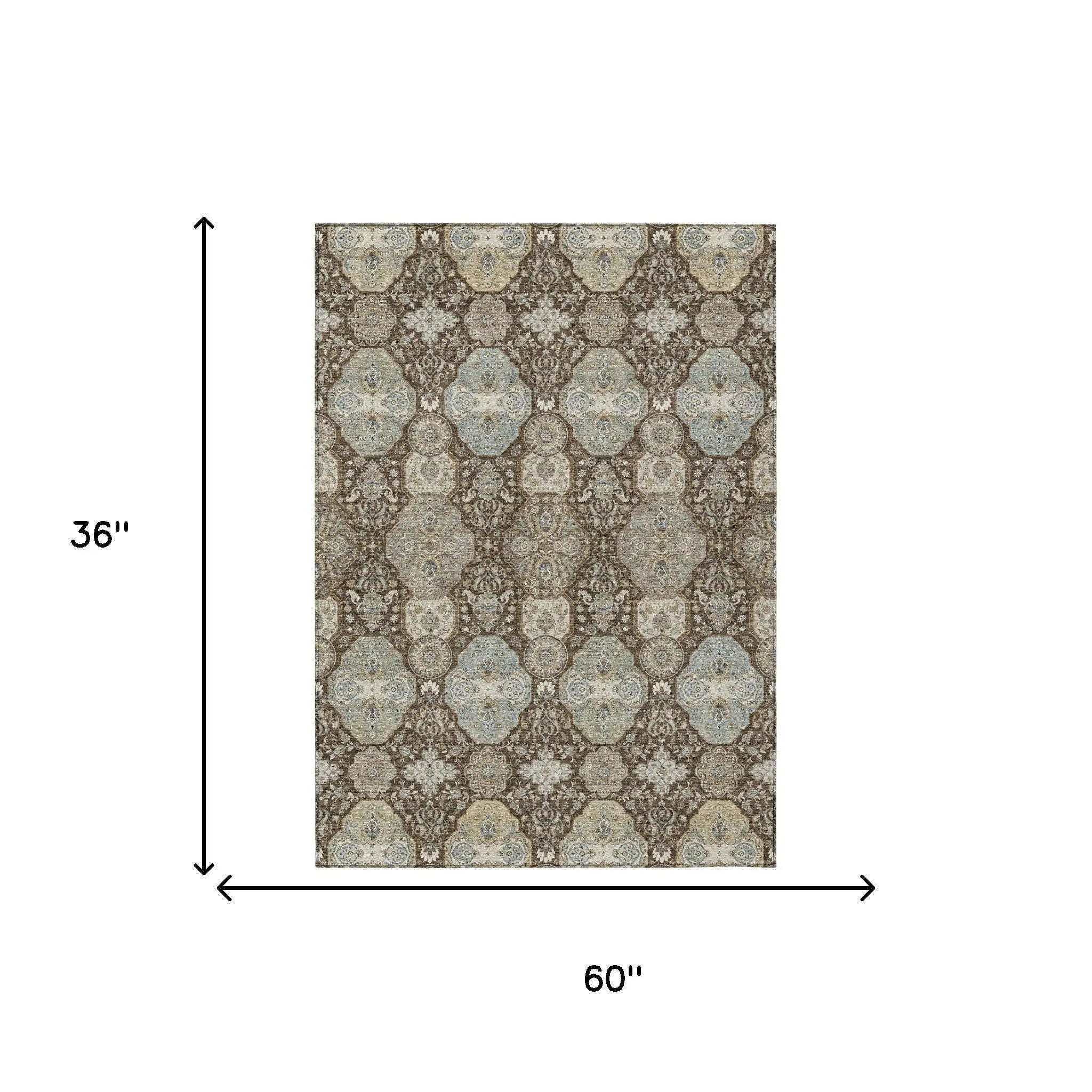 3' X 5' Chocolate And Brown Floral Washable Indoor Outdoor Area Rug Homeroots Outdoor