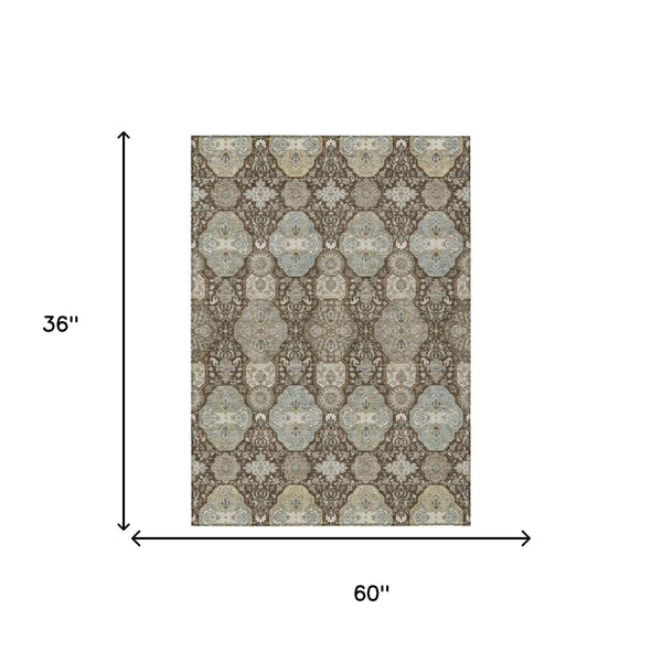 3' X 5' Chocolate And Brown Floral Washable Indoor Outdoor Area Rug Homeroots Outdoor