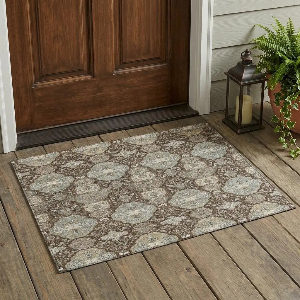 3' X 5' Chocolate And Brown Floral Washable Indoor Outdoor Area Rug Homeroots Outdoor