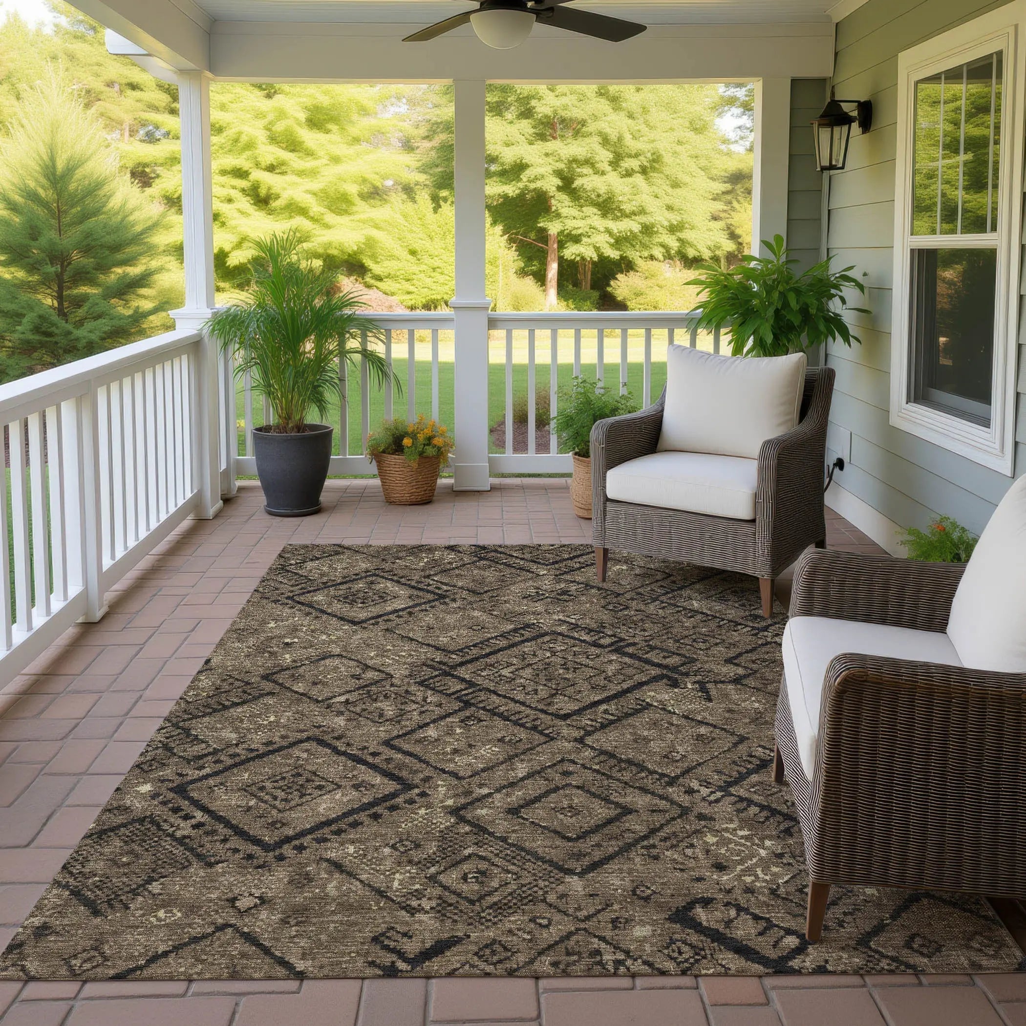 3' X 5' Chocolate And Brown Geometric Washable Indoor Outdoor Area Rug Homeroots Outdoor