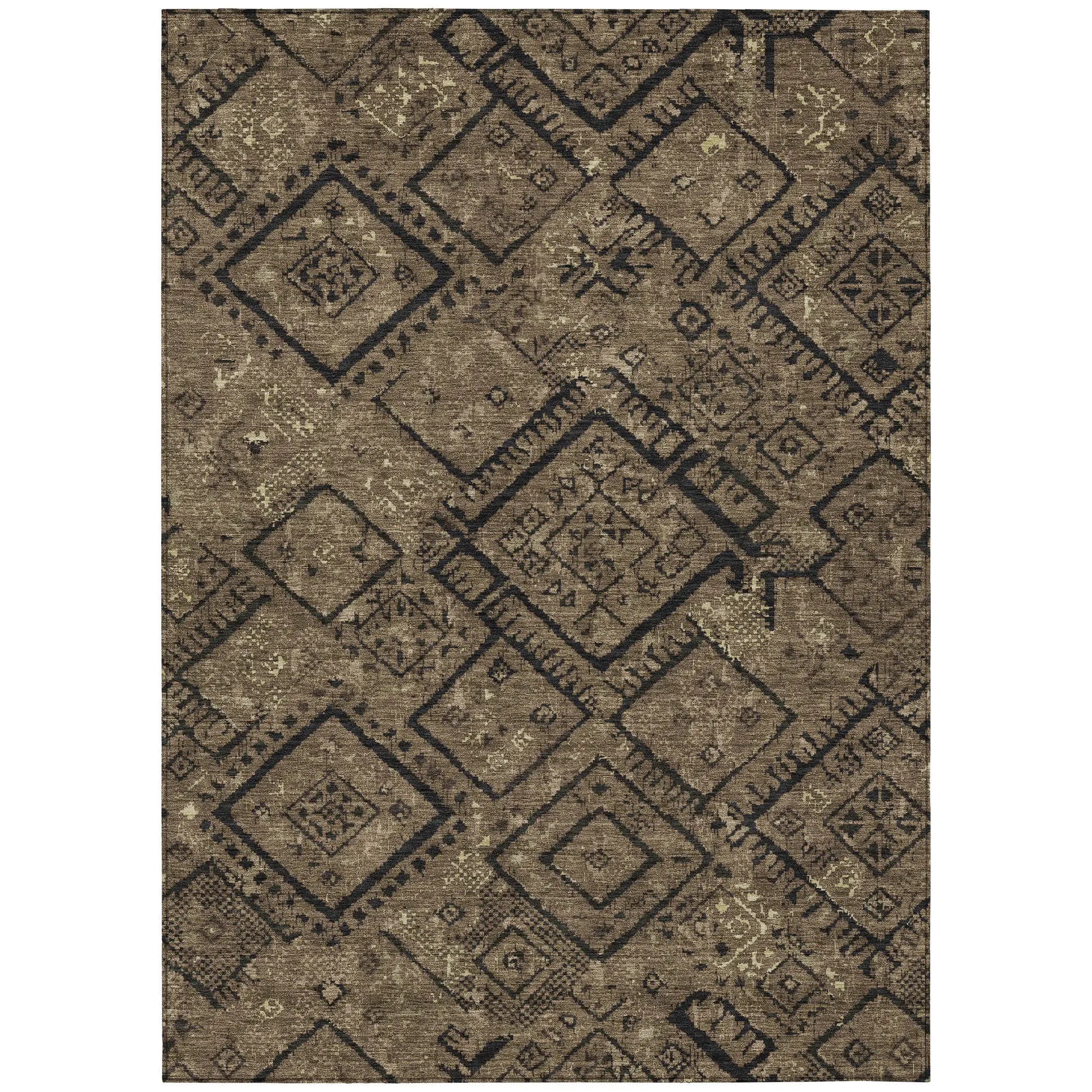 3' X 5' Chocolate And Brown Geometric Washable Indoor Outdoor Area Rug Homeroots Outdoor