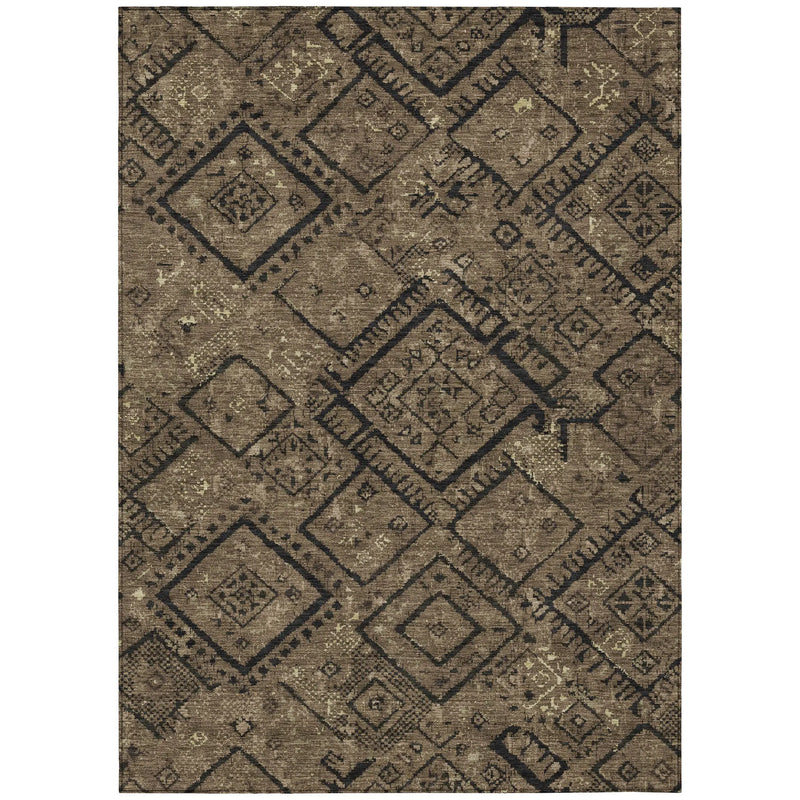 3' X 5' Chocolate And Brown Geometric Washable Indoor Outdoor Area Rug Homeroots Outdoor