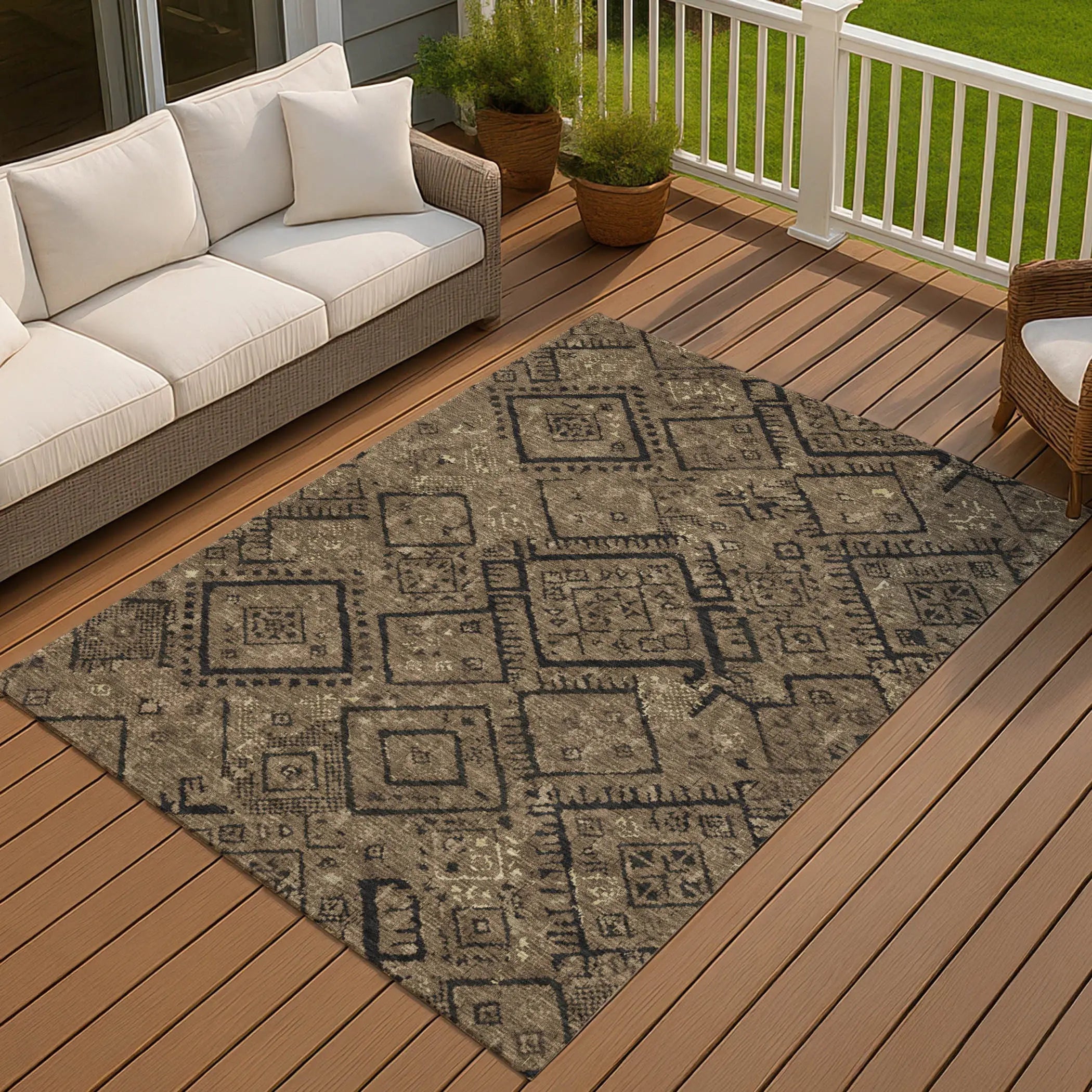 3' X 5' Chocolate And Brown Geometric Washable Indoor Outdoor Area Rug Homeroots Outdoor