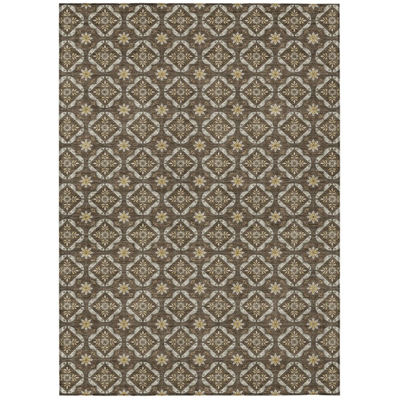 3' X 5' Chocolate And Brown Geometric Washable Indoor Outdoor Area Rug Homeroots Outdoor
