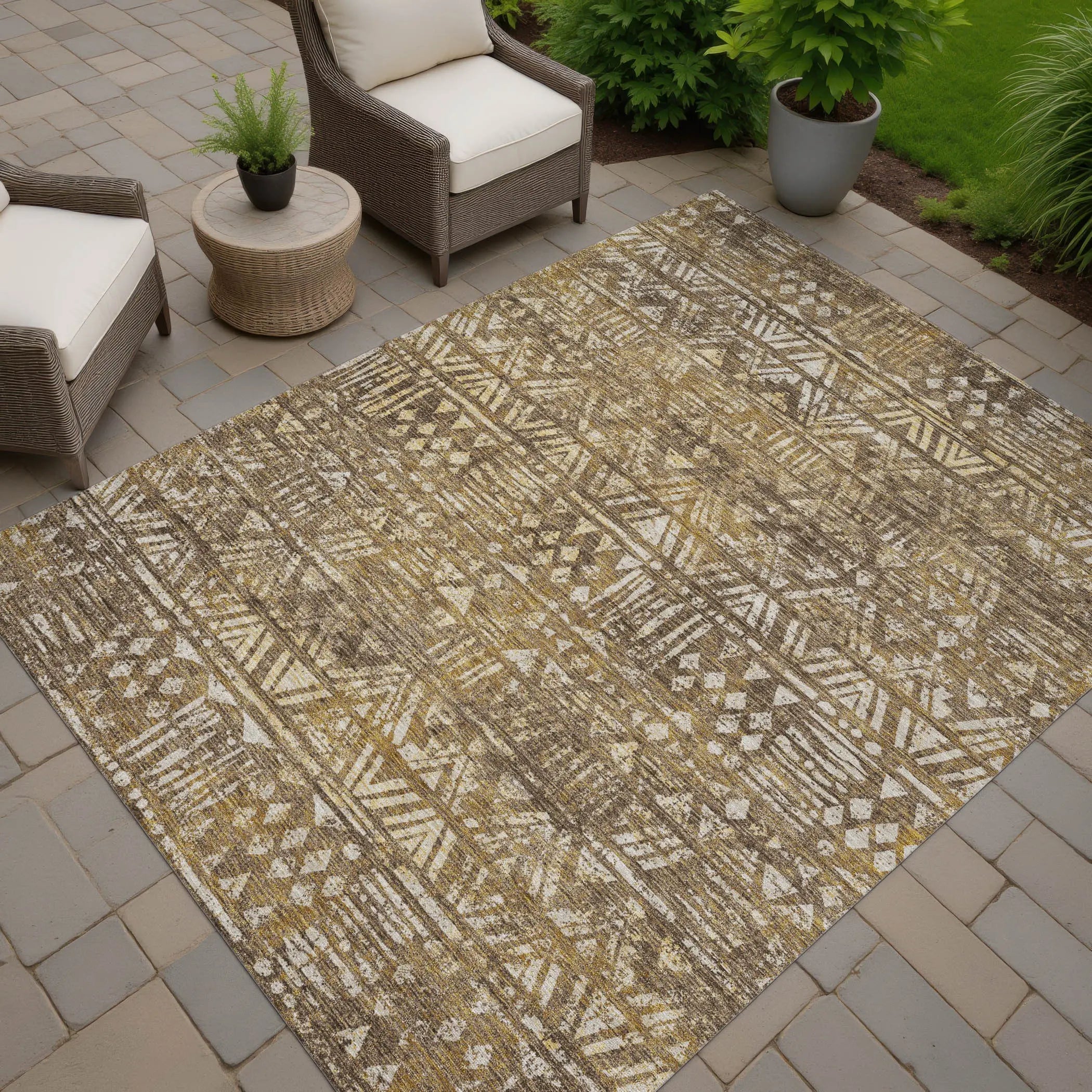 3' X 5' Chocolate And Brown Geometric Washable Indoor Outdoor Area Rug Homeroots Outdoor