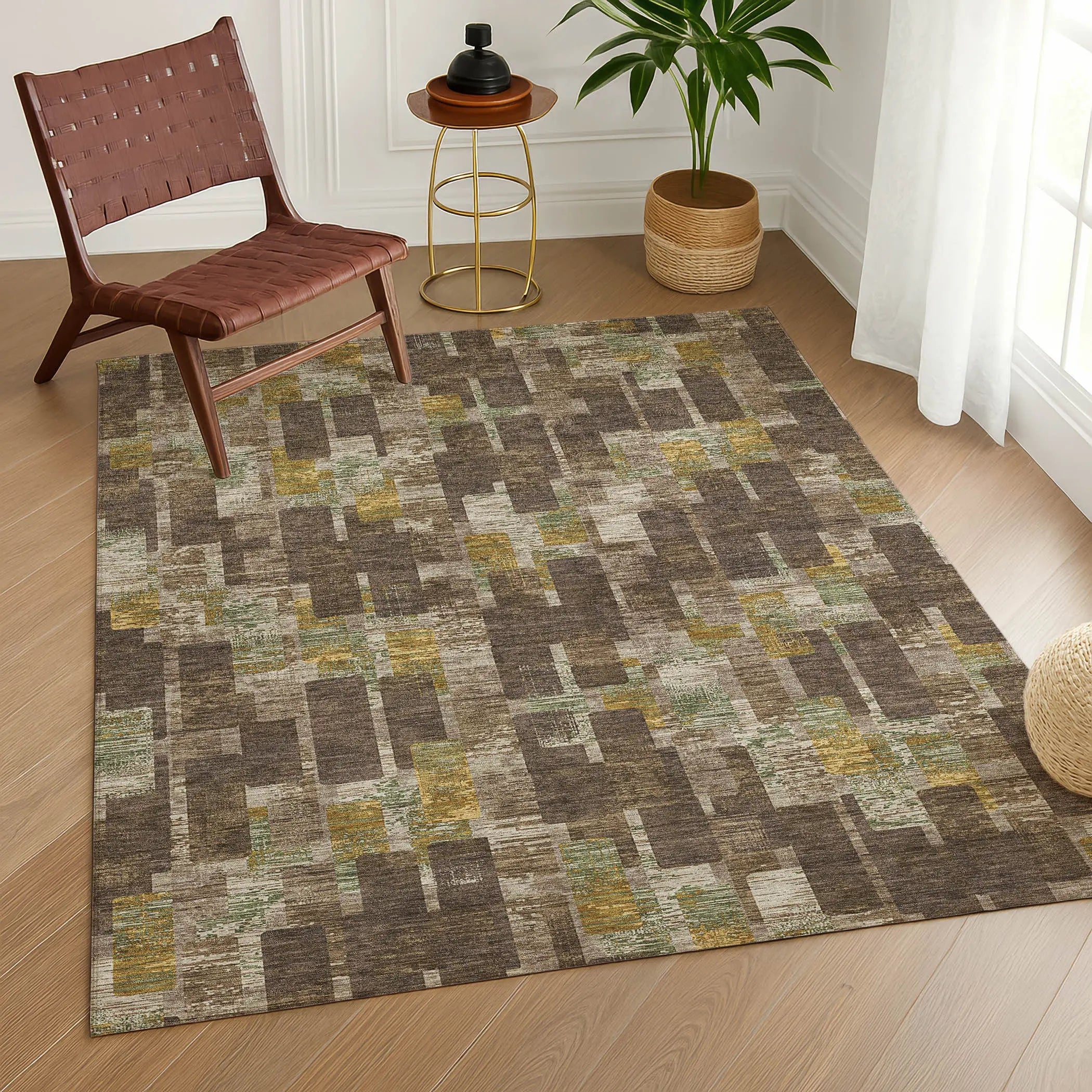 3' X 5' Chocolate And Brown Geometric Washable Indoor Outdoor Area Rug Homeroots Outdoor