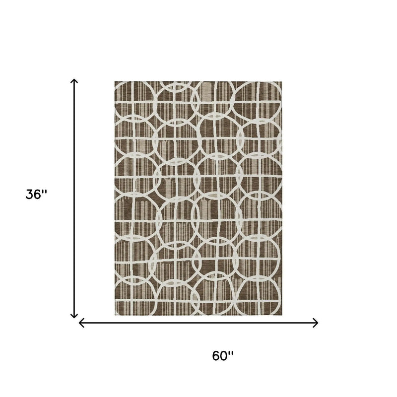 3' X 5' Chocolate And Brown Geometric Washable Indoor Outdoor Area Rug Homeroots Outdoor