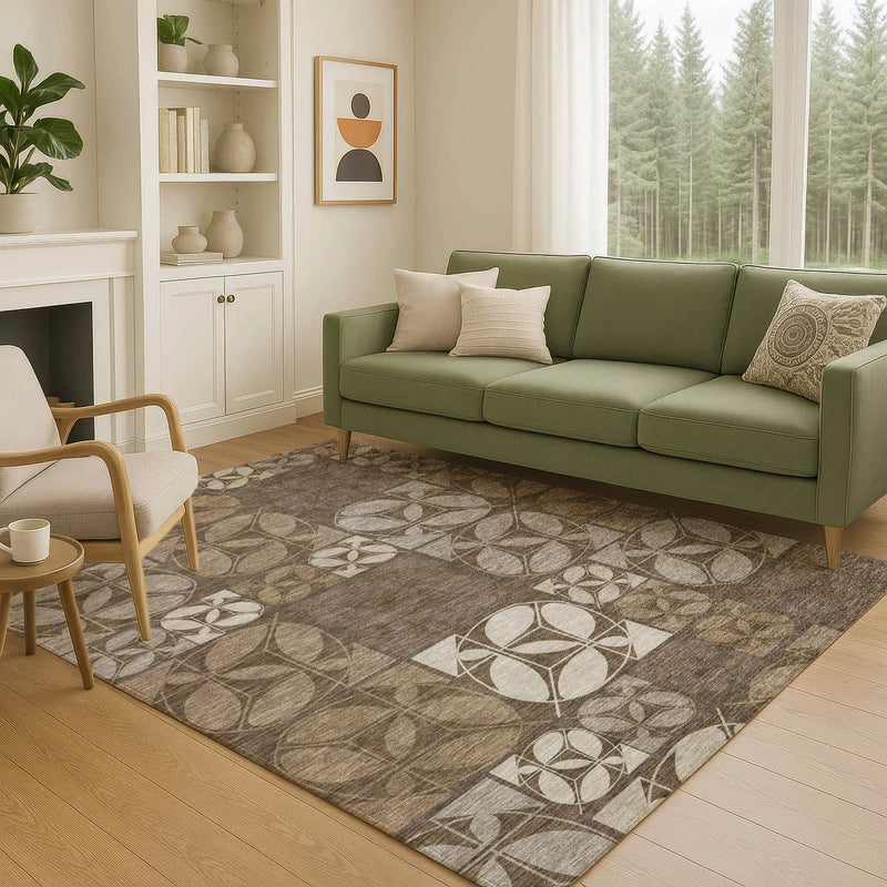 3' X 5' Chocolate And Brown Geometric Washable Indoor Outdoor Area Rug Homeroots Outdoor