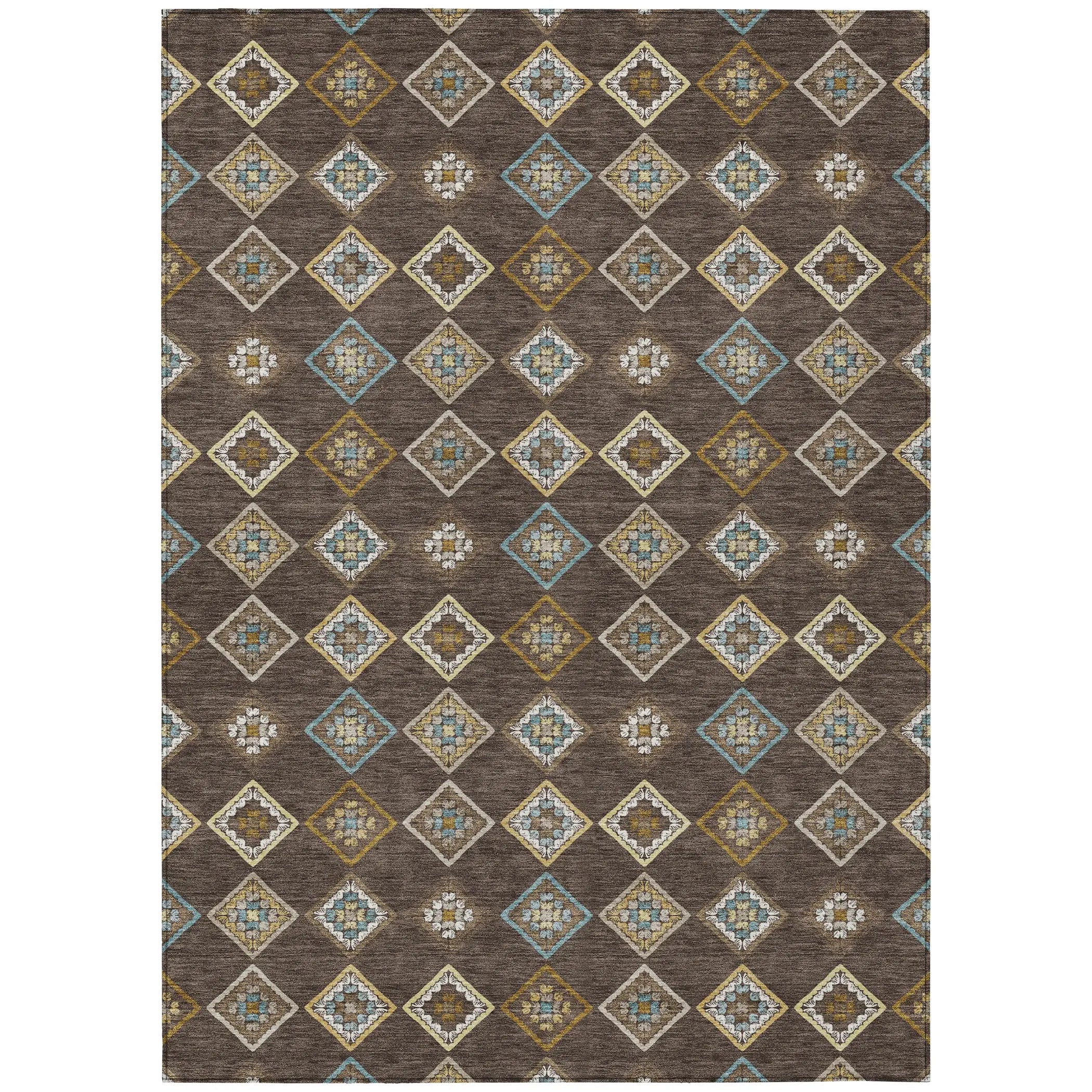 3' X 5' Chocolate And Brown Geometric Washable Indoor Outdoor Area Rug Homeroots Outdoor