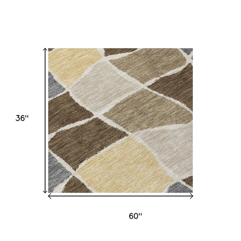 3' X 5' Chocolate And Brown Geometric Washable Indoor Outdoor Area Rug Homeroots Outdoor