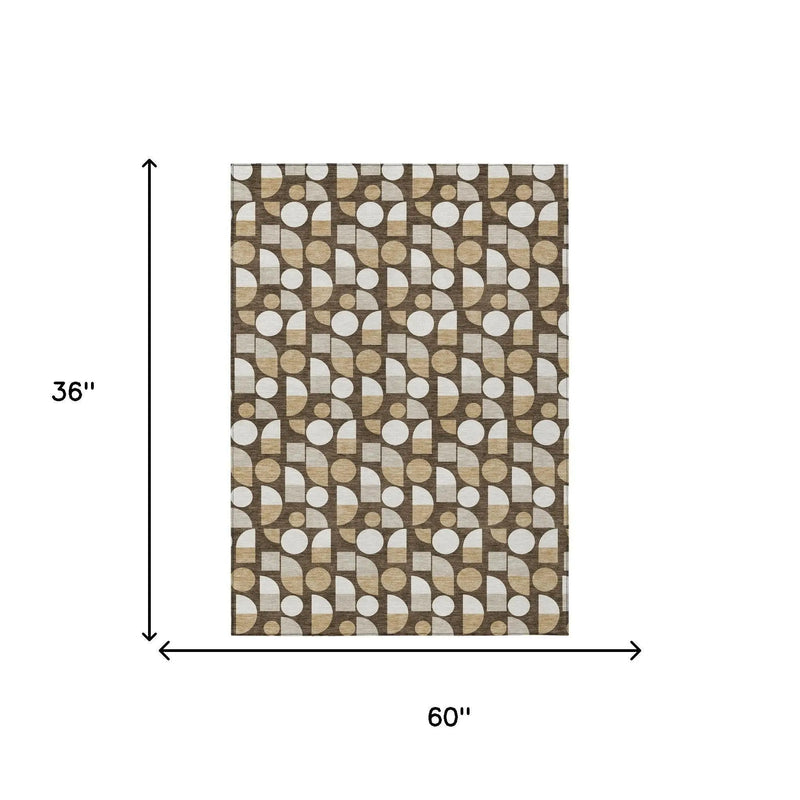 3' X 5' Chocolate And Brown Geometric Washable Indoor Outdoor Area Rug Homeroots Outdoor
