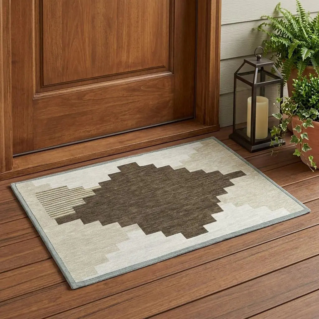 3' X 5' Chocolate And Brown Geometric Washable Indoor Outdoor Area Rug Homeroots Outdoor
