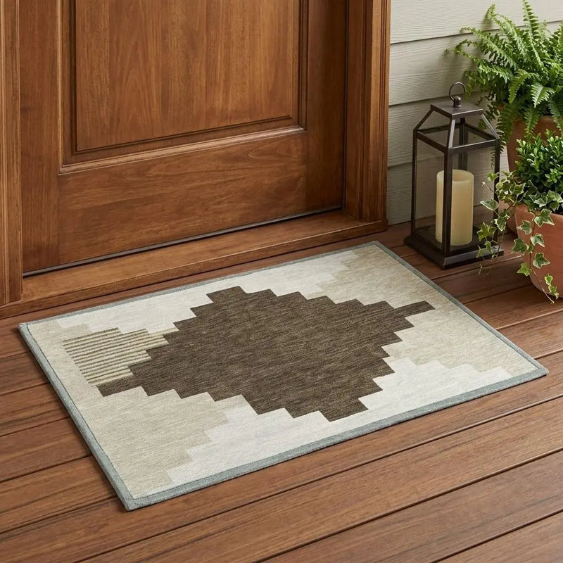 3' X 5' Chocolate And Brown Geometric Washable Indoor Outdoor Area Rug Homeroots Outdoor