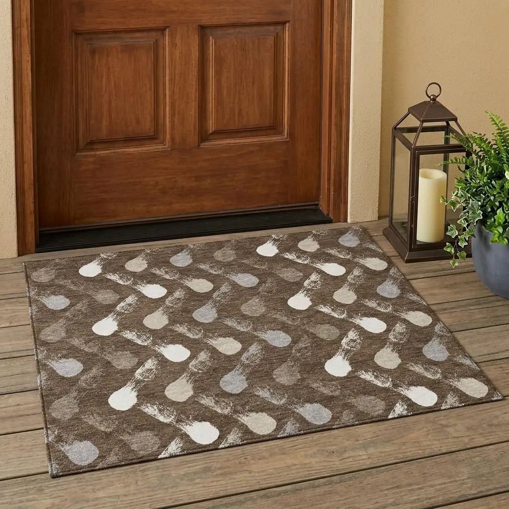 3' X 5' Chocolate And Brown Geometric Washable Indoor Outdoor Area Rug Homeroots Outdoor