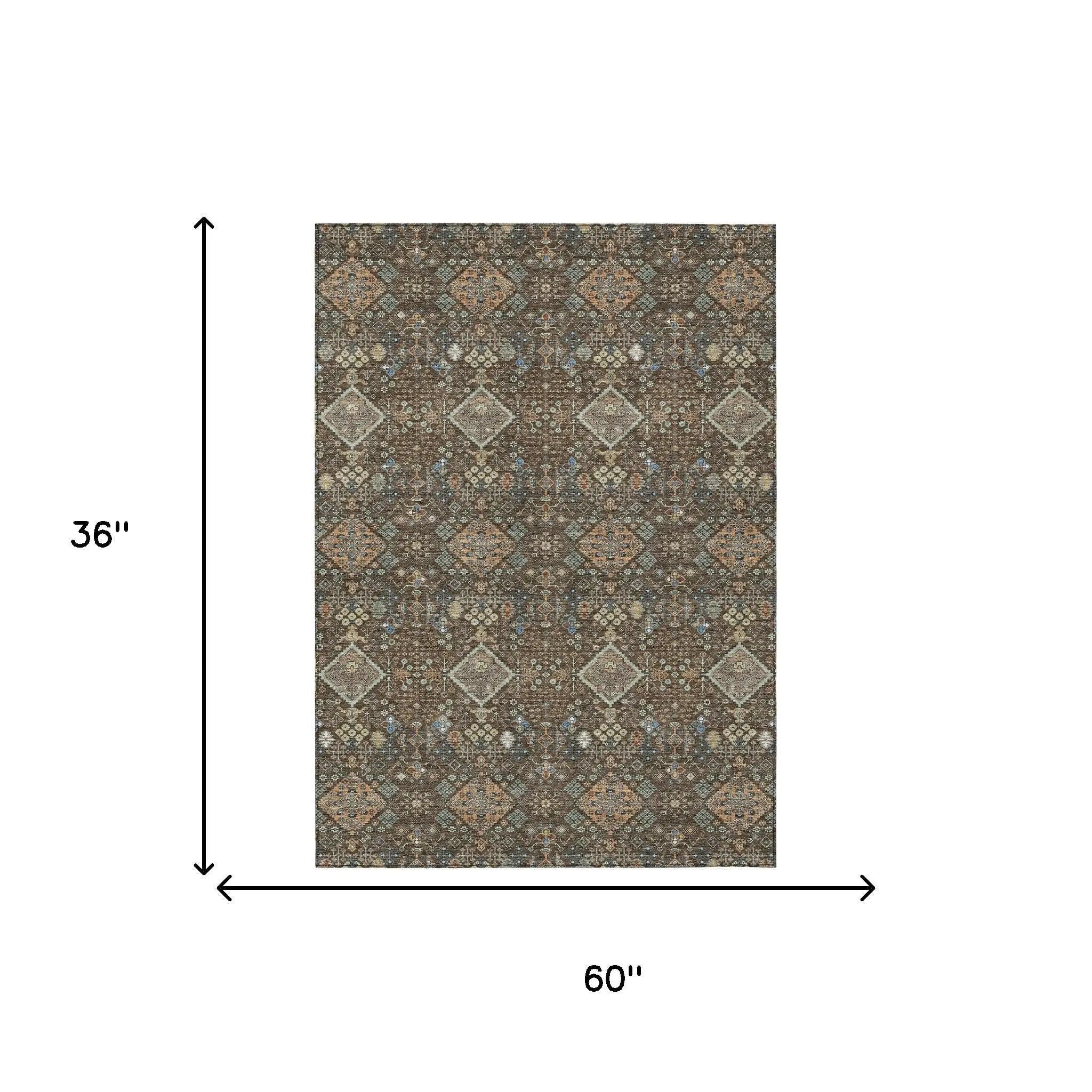 3' X 5' Chocolate And Brown Geometric Washable Indoor Outdoor Area Rug Homeroots Outdoor