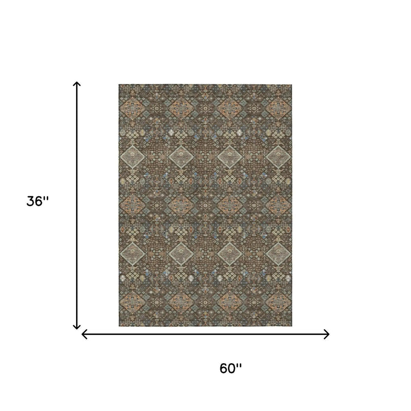 3' X 5' Chocolate And Brown Geometric Washable Indoor Outdoor Area Rug Homeroots Outdoor
