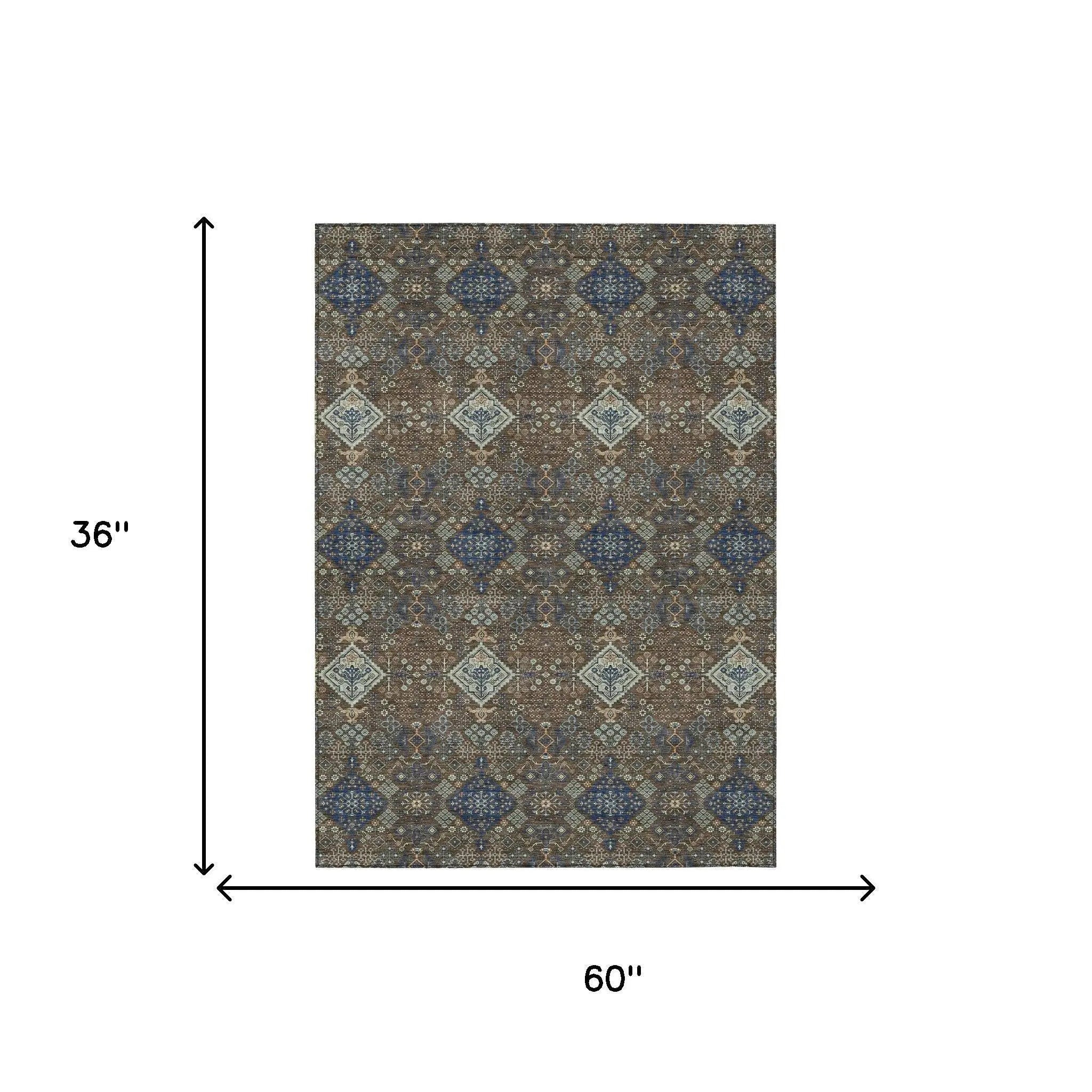 3' X 5' Chocolate And Brown Geometric Washable Indoor Outdoor Area Rug Homeroots Outdoor