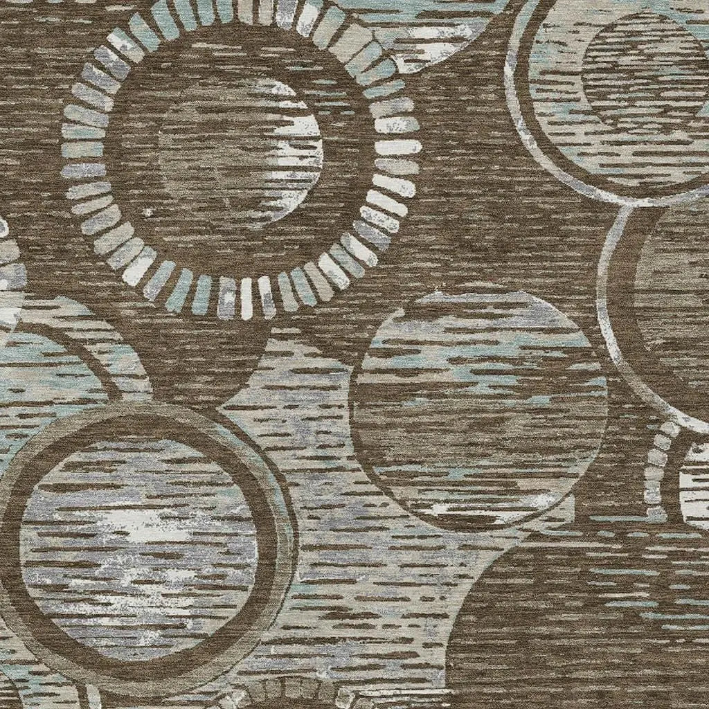 3' X 5' Chocolate And Brown Geometric Washable Indoor Outdoor Area Rug Homeroots Outdoor