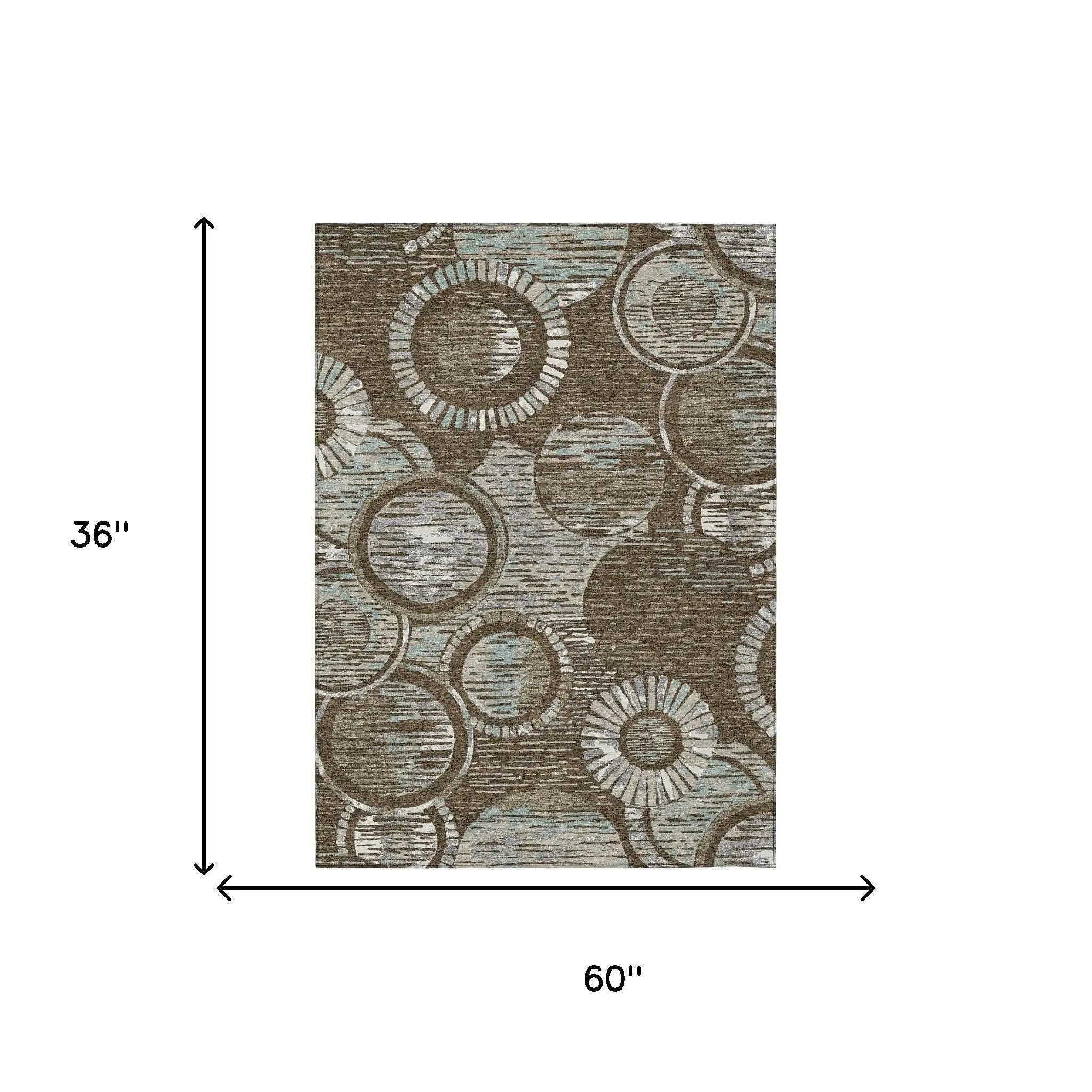3' X 5' Chocolate And Brown Geometric Washable Indoor Outdoor Area Rug Homeroots Outdoor