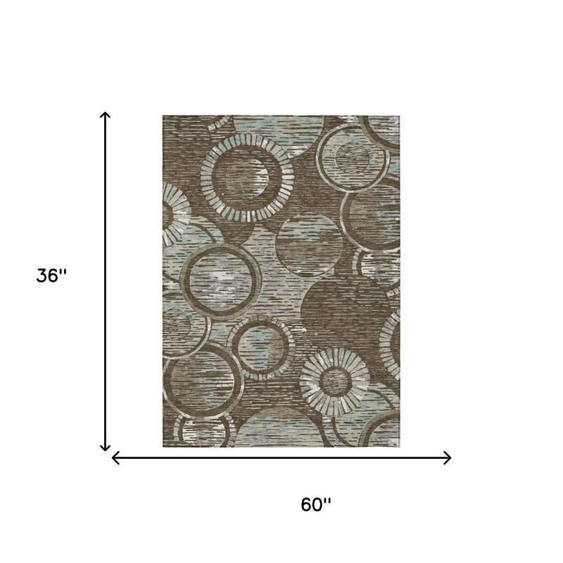 3' X 5' Chocolate And Brown Geometric Washable Indoor Outdoor Area Rug Homeroots Outdoor
