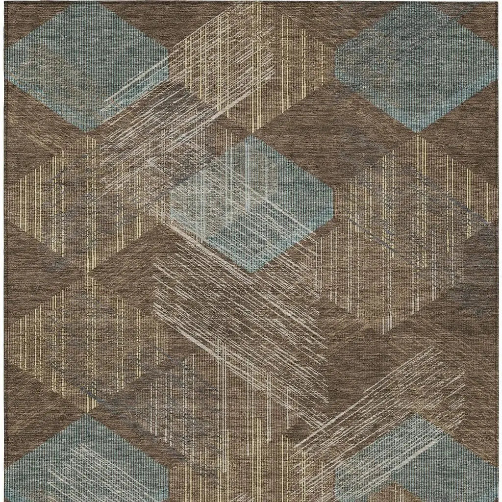 3' X 5' Chocolate And Brown Geometric Washable Indoor Outdoor Area Rug Homeroots Outdoor