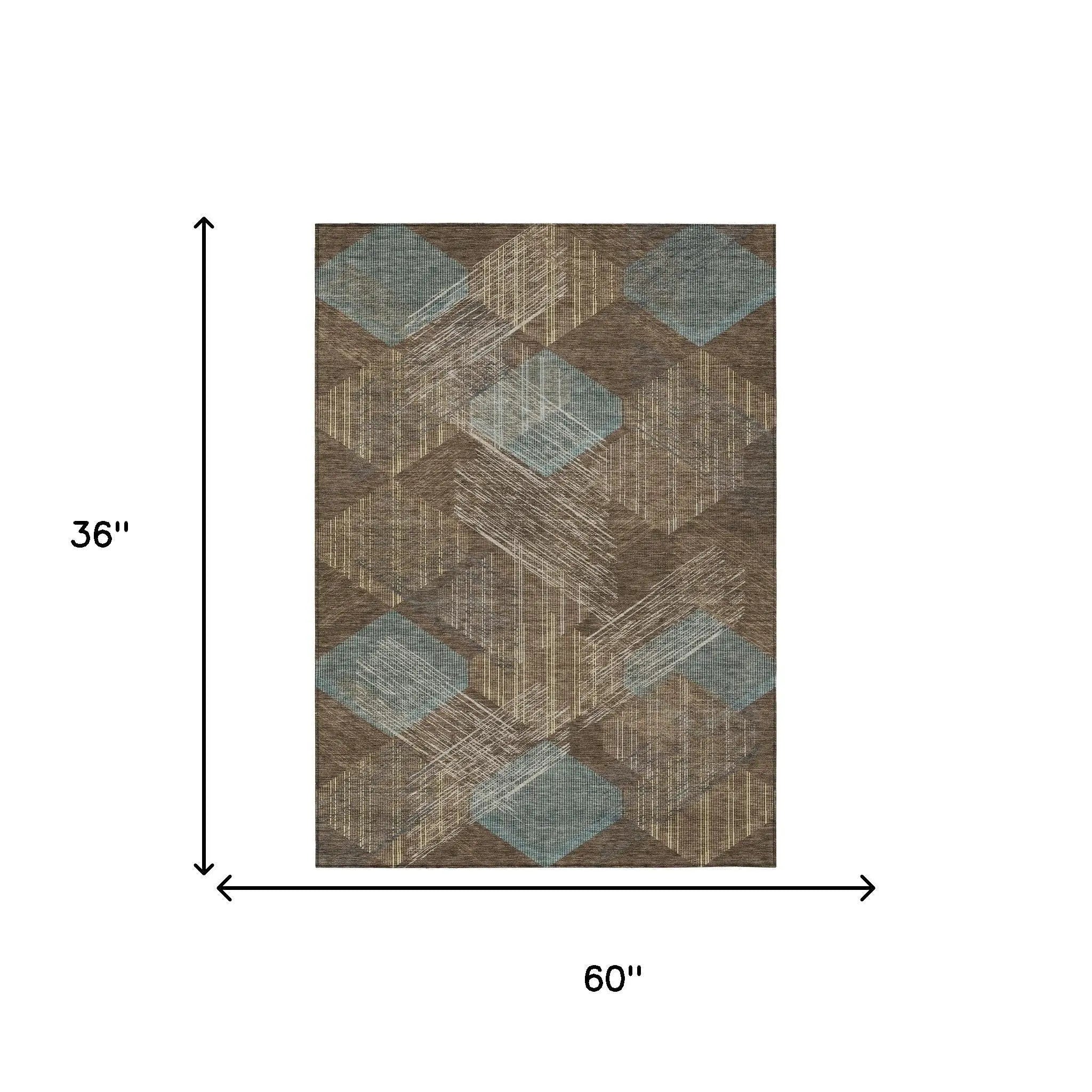 3' X 5' Chocolate And Brown Geometric Washable Indoor Outdoor Area Rug Homeroots Outdoor