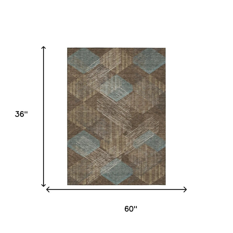3' X 5' Chocolate And Brown Geometric Washable Indoor Outdoor Area Rug Homeroots Outdoor