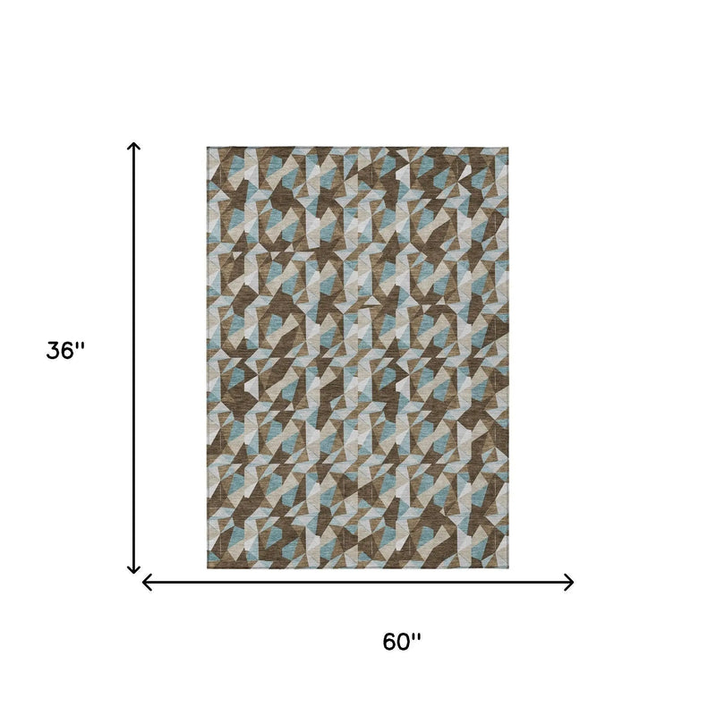 3' X 5' Chocolate And Brown Geometric Washable Indoor Outdoor Area Rug Homeroots Outdoor